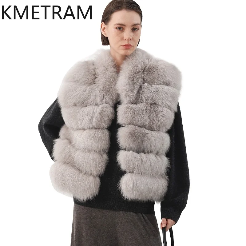 KMETRAM 100% Natural Fox Fur Vest Slimming Soft Mid-Length Women's Fur Jacket 2025 Autumn -Winter Clothing fourrures femmes
