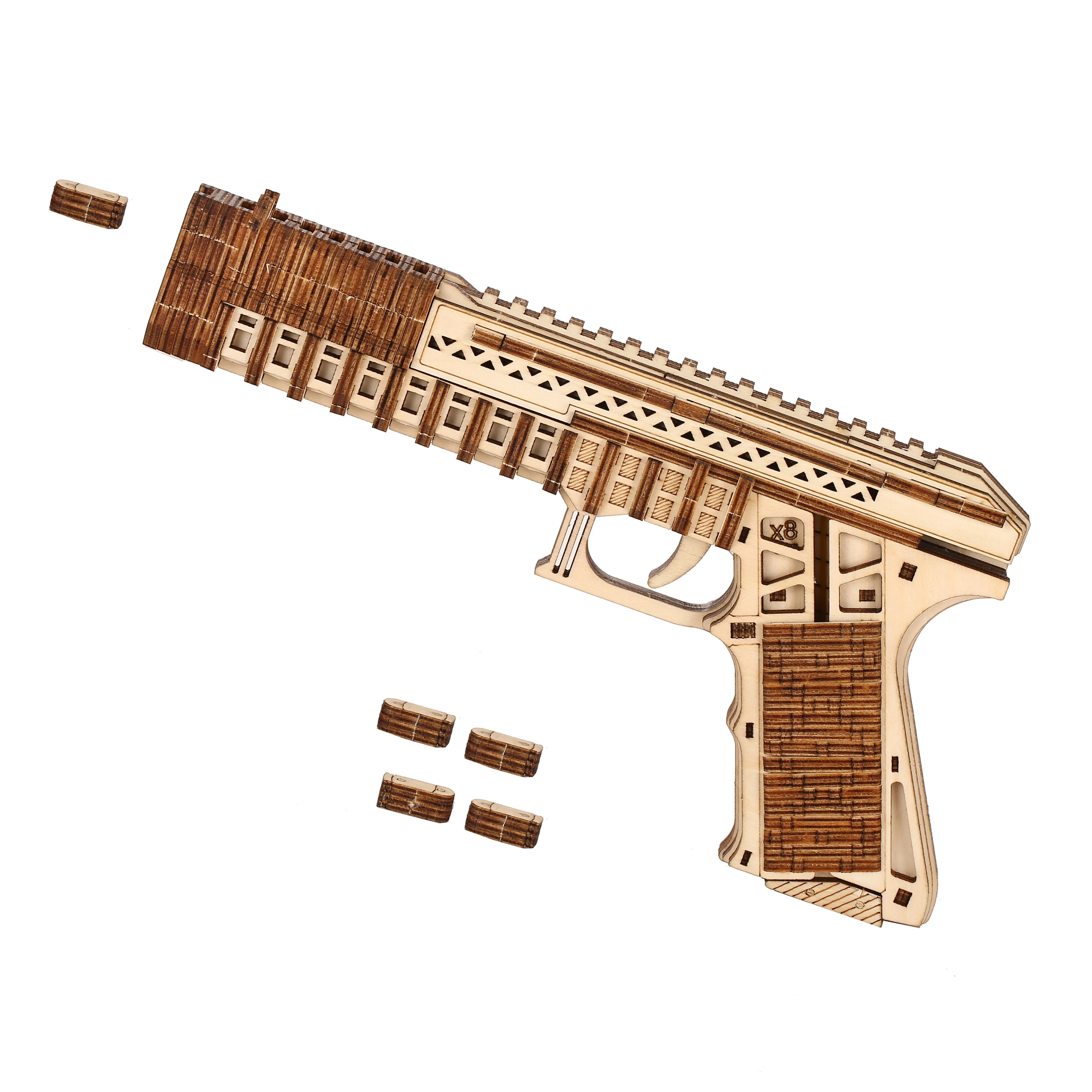 pistol Model DIY 3D Wooden Puzzle Building Block Kits Assembly Toy Birthday Gift For Kids Adult Home Decor