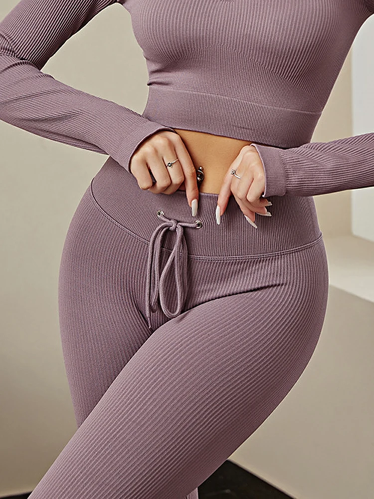 Pantaloni da Fitness da corsa pantaloni da Yoga attillati da palestra a vita alta a righe alla moda pantaloni senza cuciture da donna elasticizzati con coulisse