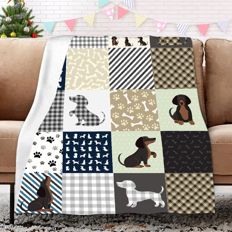 Dachshund Dog Blanket for Kids Cozy Flannel Throw Blanket for Couch Sofa Bed Cute Pet Themed Blanket for Home Decor & Daily Use