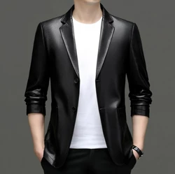 2022 Sheep Leather Casual Suit Men's Jacket Slim Spring and Autumn Thin Section Black Brown