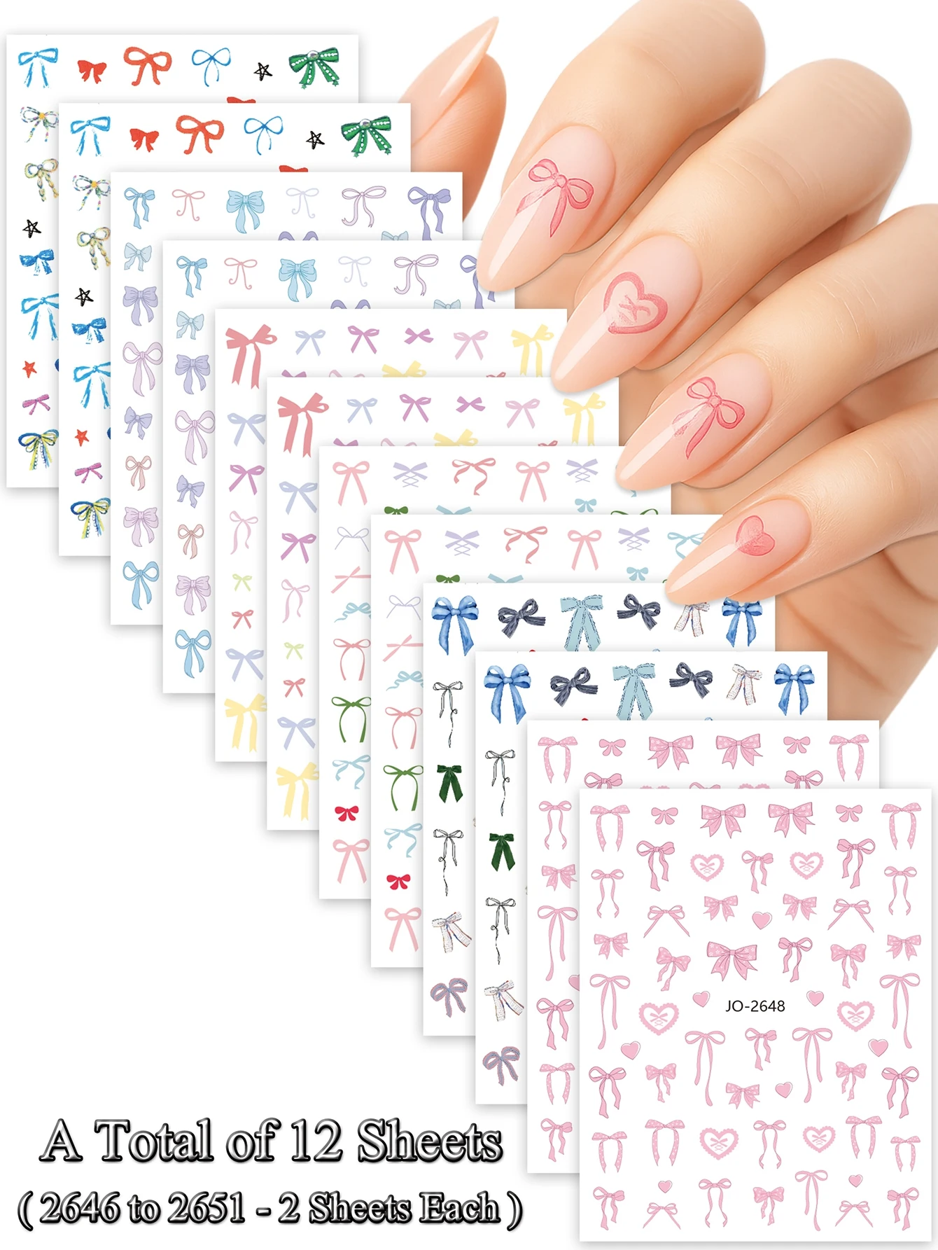 3/6/12 ورقة لطيف القوس القلب مسمار الفن ملصقات-الملونة ذاتية اللصق الشارات DIY هلام الاكريليك مسمار الديكور مجموعة