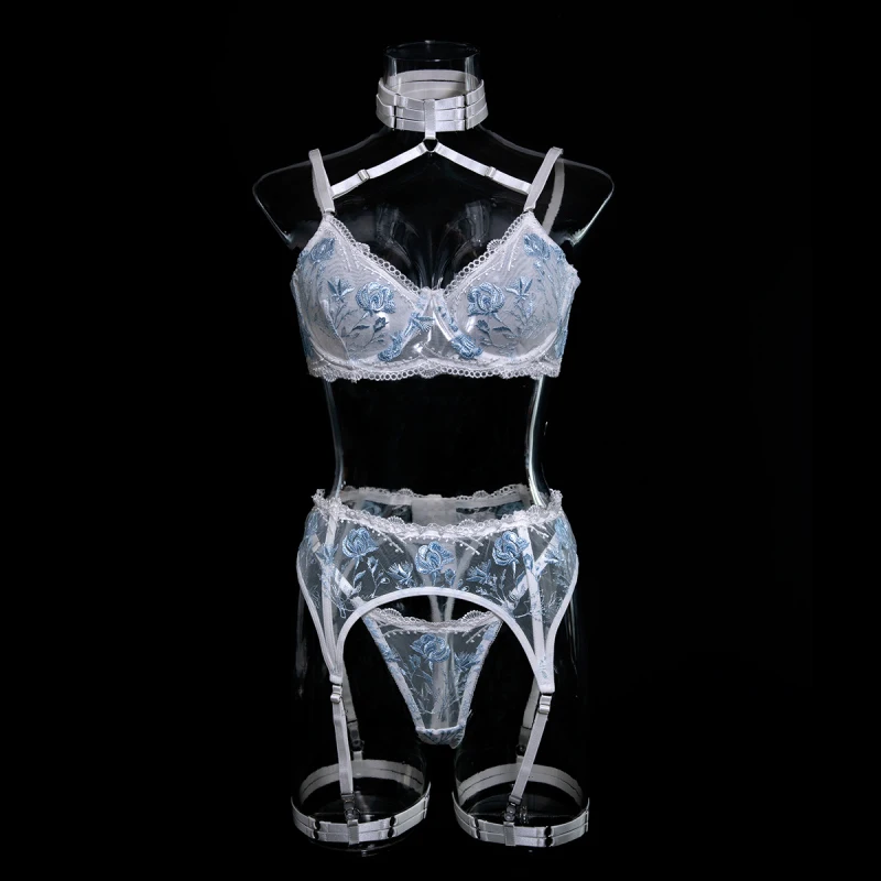 Bikini with embroidered lace, revealing buttocks, sexy sheer lingerie set, swimsuit