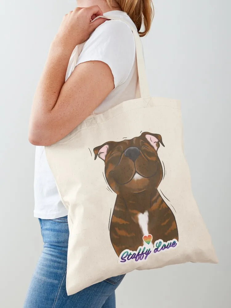 

Smiling Brindle Staffy (stafford) Staffy Love Tote Bag bags woman 2025 women bag Shopper handbag custom bags
