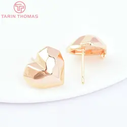 (6971) 6PCS 15x14MM 24K Gold Color Brass Heart Shaped Stud Earrings High Quality Diy Jewelry Findings Accessories Wholesale