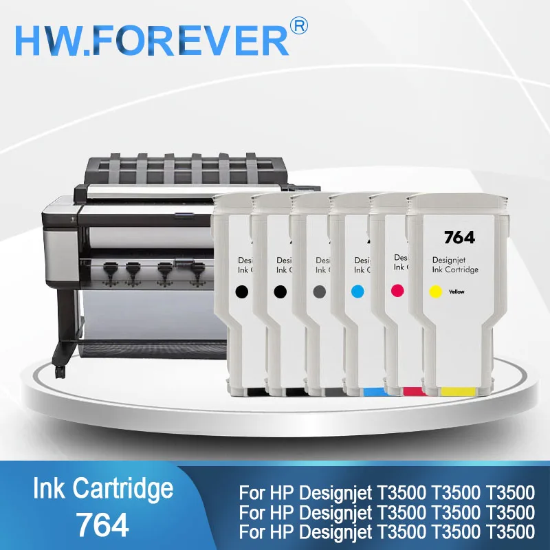 

1Set For HP 764 Compatible Ink Cartridge HP764 For HP DesignJet T3500 Printer Dye Pigment Full Ink Plug And Play Ink Cartridge