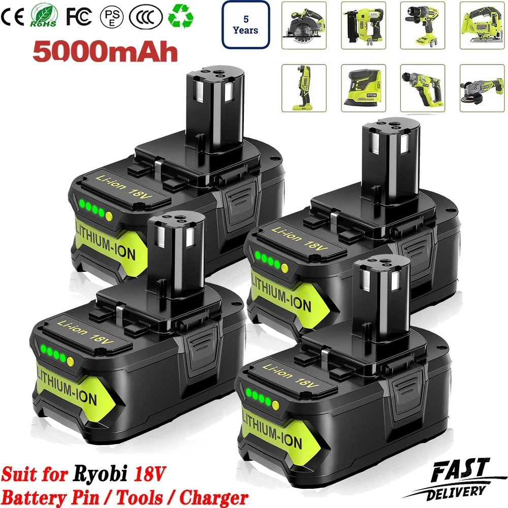1/2/4개 5.0AH 고용량 P108 배터리, 라이오비 18V P102 P104 P105 P107 P109 P122 호환, 라이오비 18볼트 공구 배터리 핀