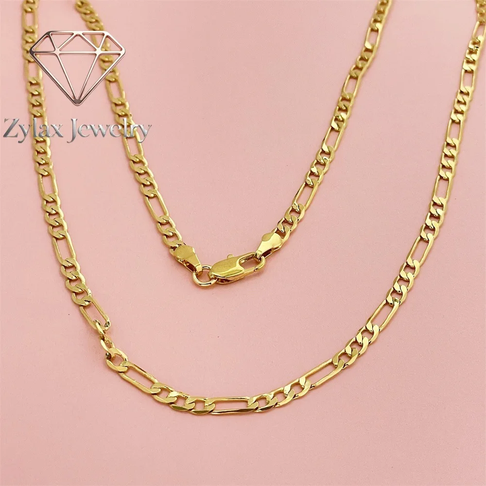 Zylax Jewelry High-quality AU999 gold necklace 24K gold 4MM three to one male and female universal geometric chain
