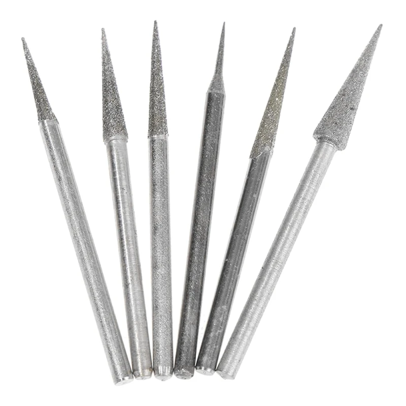 6 Pieces 2 Mm Conical Diamond Grinding Bits Needle Lapidary Carving Tools Needle Dropship