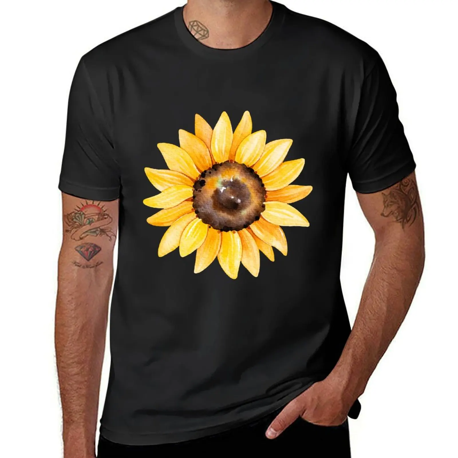 

Watercolor sunflowers, hand painted yellow flower T-Shirt shirts graphic tees plain slim fit t shirts for men