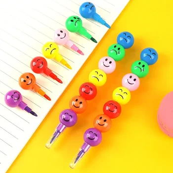 1 pçs 7 cores pastel lápis de cor suprimentos de arte para crianças caneta desenho conjunto papelaria kawaii smiley rosto lápis material escolar