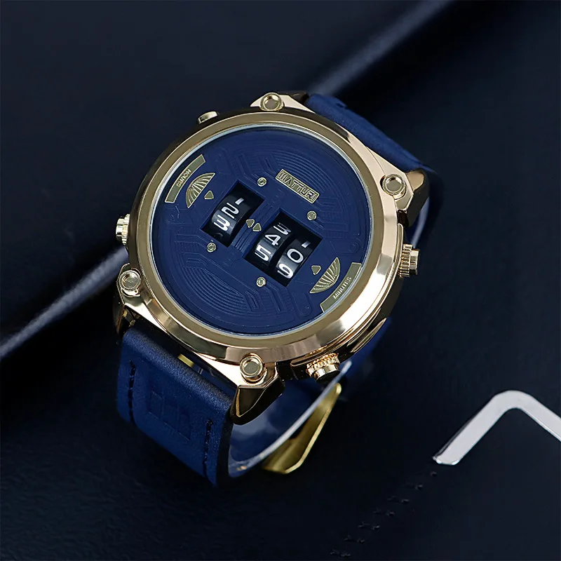 Unusual Watch for Men Luxury Reloj Gold Black Stainless Steel Case Sports Quartz Wristwatch Male Conceptual Orologio Man Clock