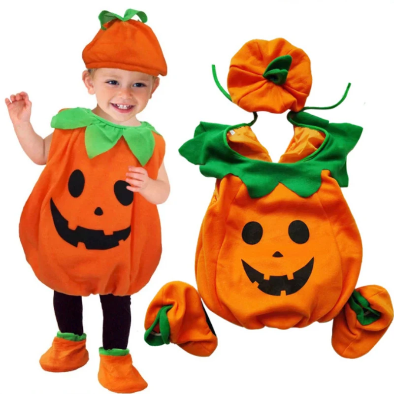 Halloween Carnival Cosplay Pumpkin Kids Costume Romper Cute Party Stage Performance Dress Up with Candy Bag - view 2