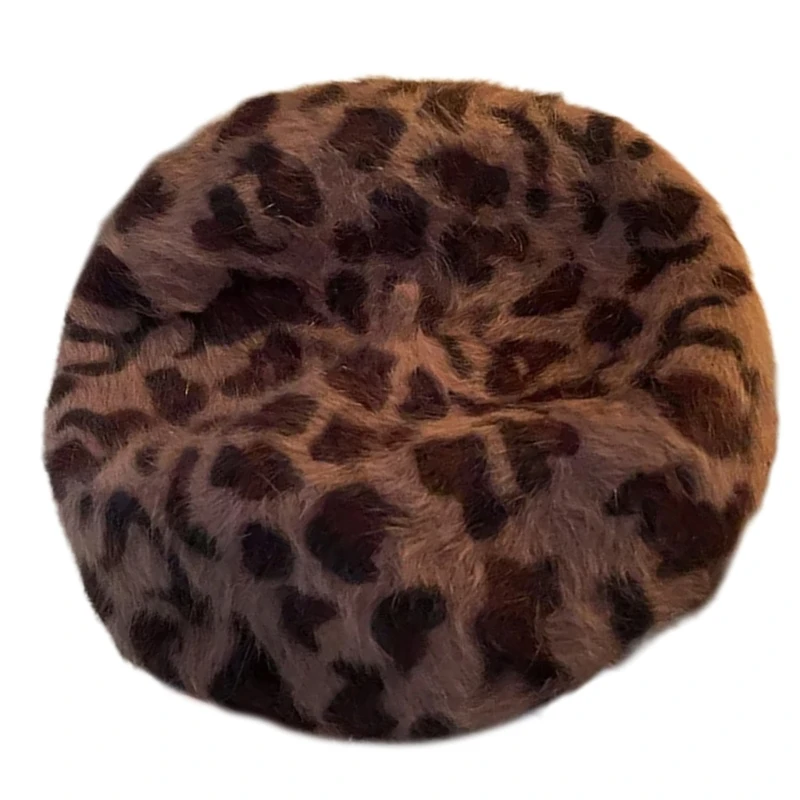 Retros Styles Leopards Pattern Soft Hat Comfortable Plush Hat for Stylish Ladies and Fashion Enthusiasts