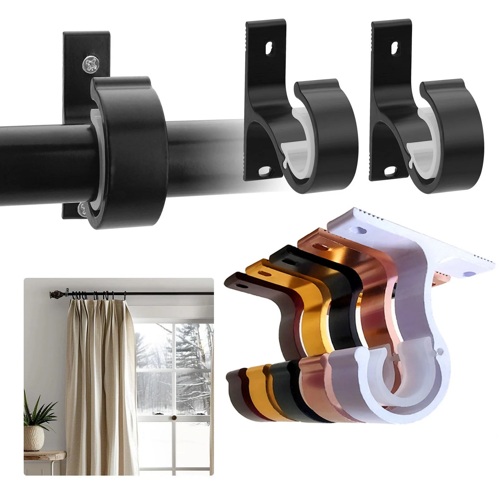 Popular Curtain Rods Bracket Hanger Hook Rod Support Clamp Crossbar Fixing Clip Wall Hooks Organizer Rails Rack Home Storage