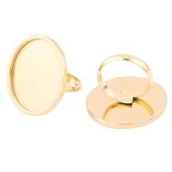 5pcs Stainless Steel Gold Plated Fit 25mm Cabochon Ring Base Settings Diy Adjustable Fingerring Bezel Blanks For Jewelry Making