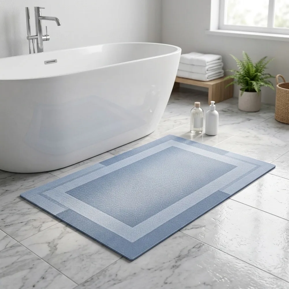 Slip Resistant Bath Floor Cover with Minimalist Design Optimized for Functional Placement in Compact Bath Spaces