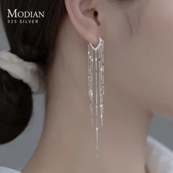 Modian Real 925 Sterling Silver Long Tassel Sparkling Trendy Drop Earrings for Women Dangle Earrings Fine Jewelry Wedding Gift