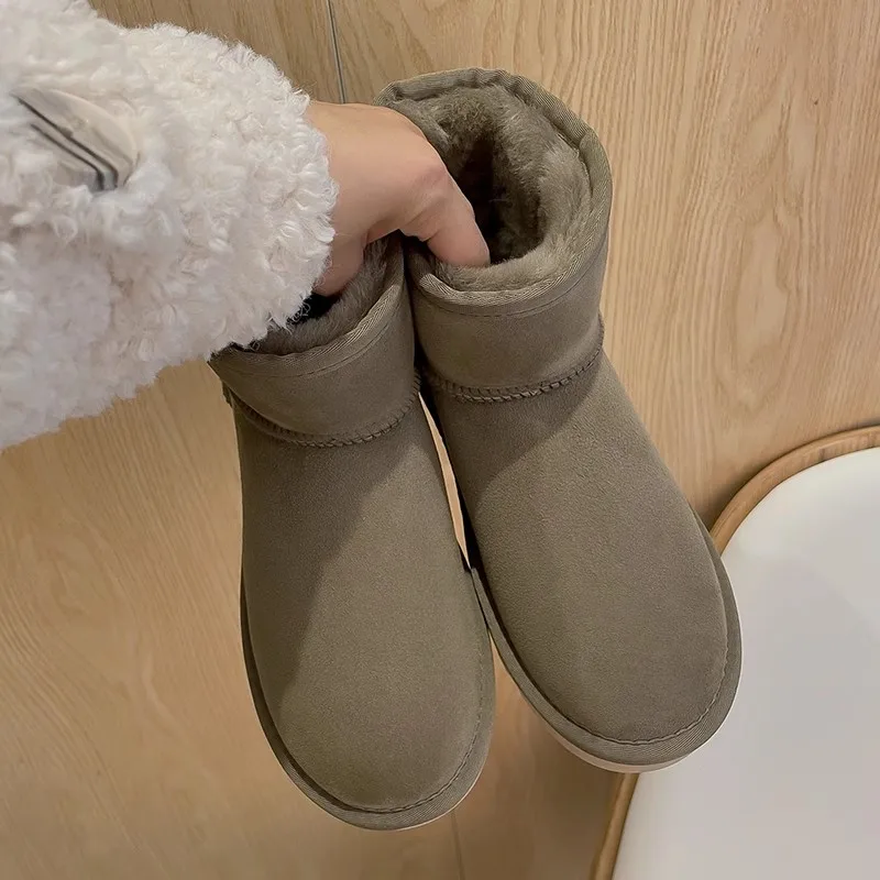 Classic Winter Boots Genuine Sheepskin Snow Boots Slip-on Women's Shoes Natural Fur Wool Real Sheepskin Woman Ankle Snow Boots