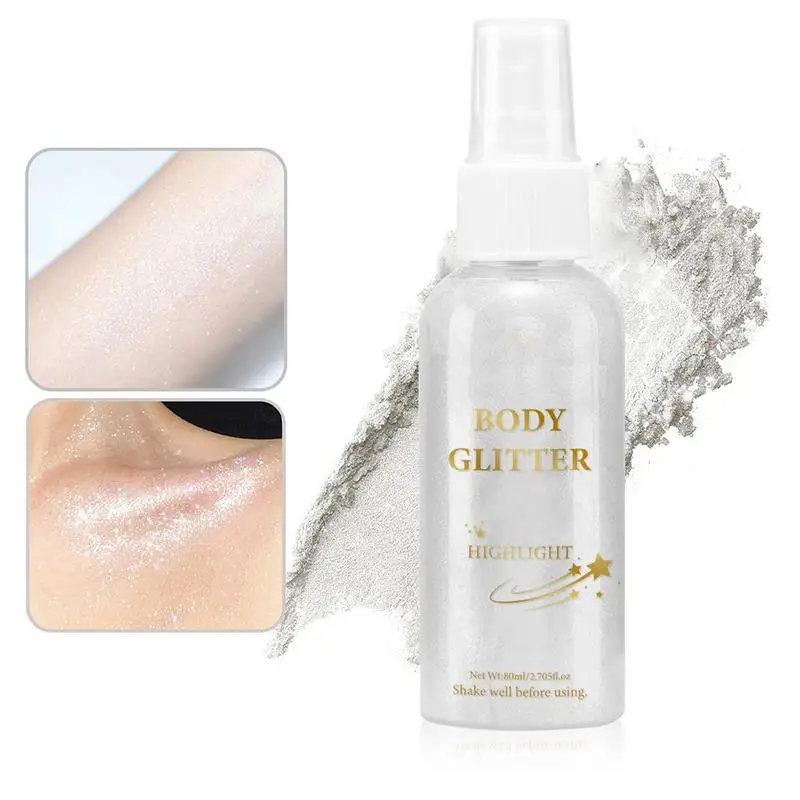 Resaltador de diamante en polvo, Spray resistente al agua, alto brillo, bronceador corporal, polvo para resaltar, brillo brillante, 80ML