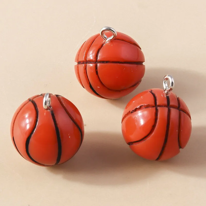 Leslie 10pcs Resin 3D Sports Basketball Football Soccer Rugby Charms for Necklace Keychain Mini Ball Pendant Diy Jewelry Making