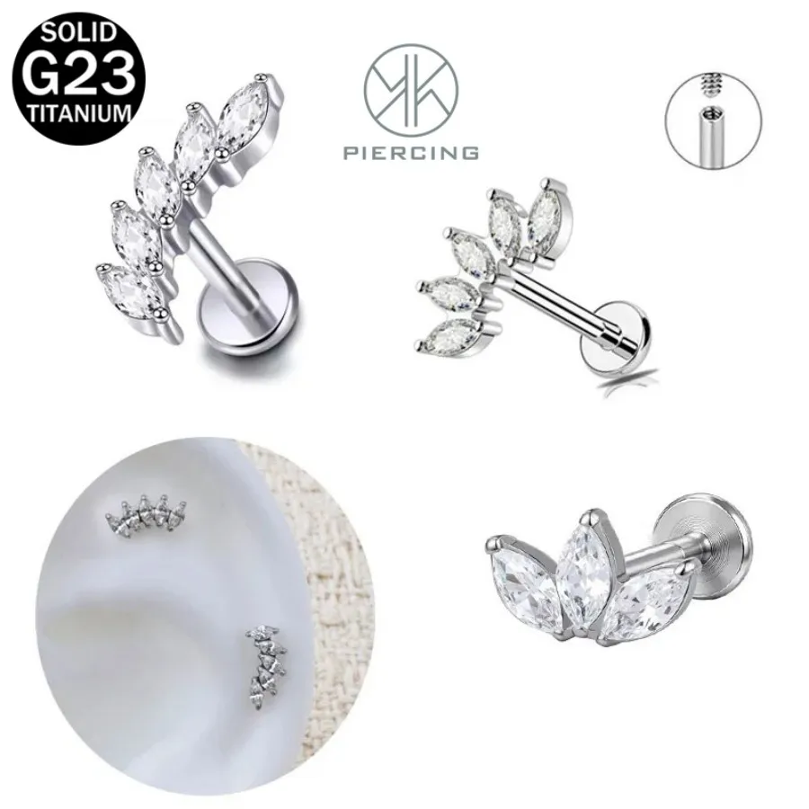 ASTM F136 Titanium 5A CZ Crown Cartilage Earring 16G 18G Cluster CZ Flat Back Helix Stud G23 Nose Piercing Jewelry