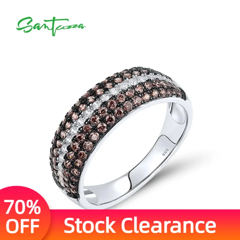 

SANTUZZA Authentic 925 Sterling Silver Ring For Women Sparkling White Chocolate CZ Trendy Wedding Engagement Fine Jewelry