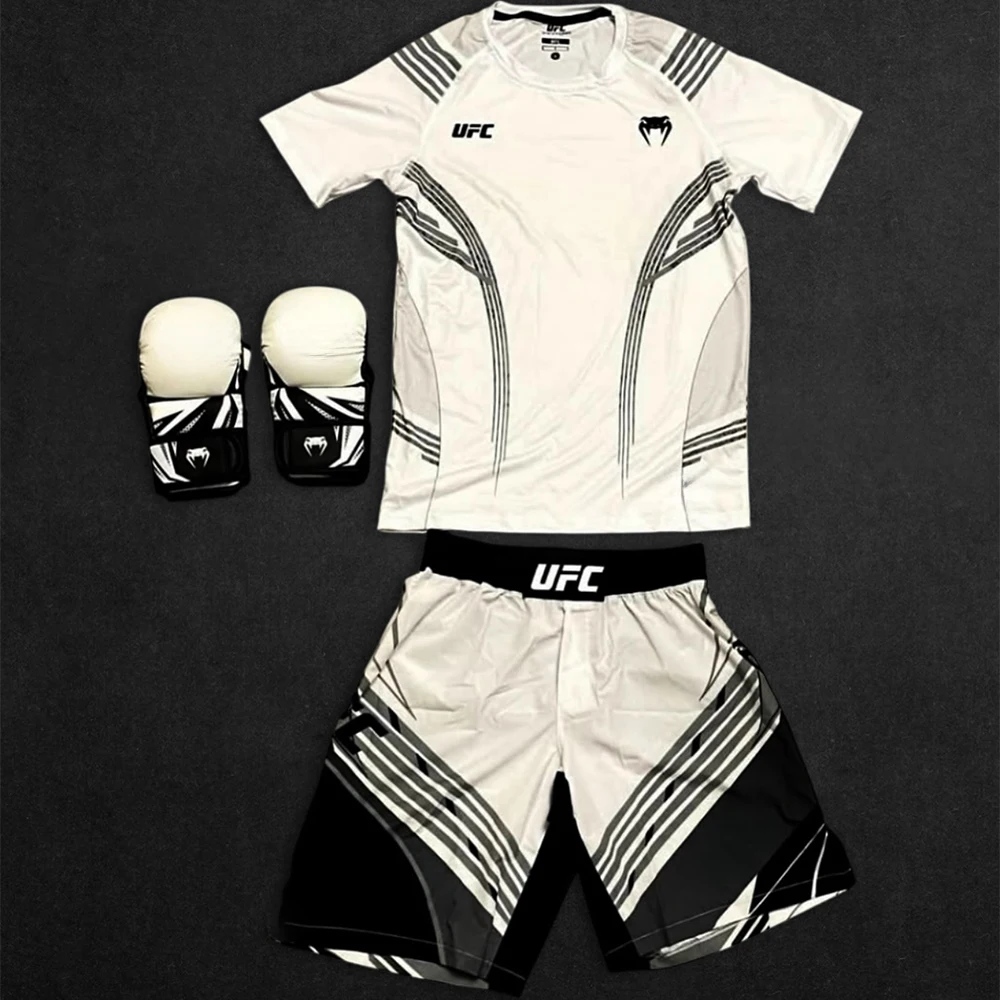 

New Hot UFC 323 White Fighting Night Champion Set MMA Octagonal Cage Men's Women's Oversized Breathable Boxing Jujutsu Set