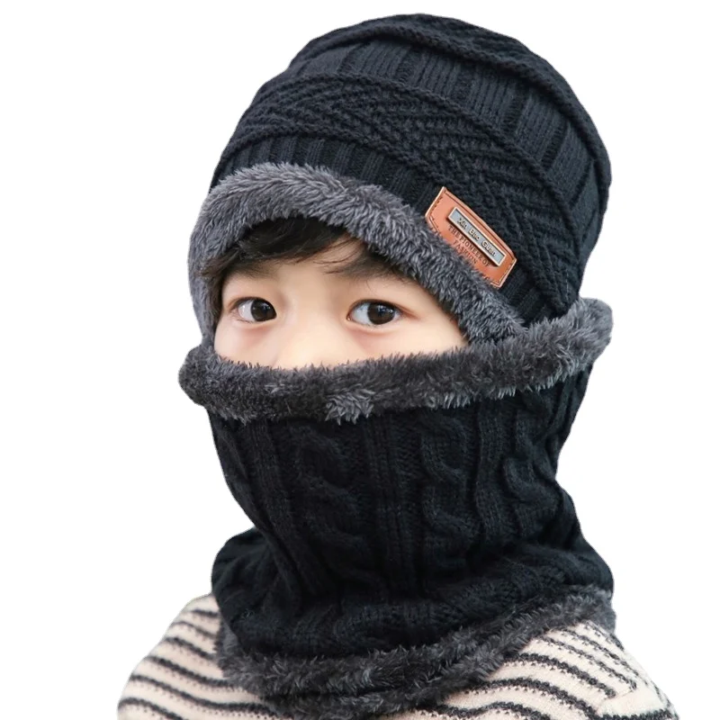 2Pcs Hat Scarf Sets Baby Hat Children Cap Warm Winter Hats for Kids Boys Girls Knitted Warmer Beanie Caps Bonnet Ski Balaclava
