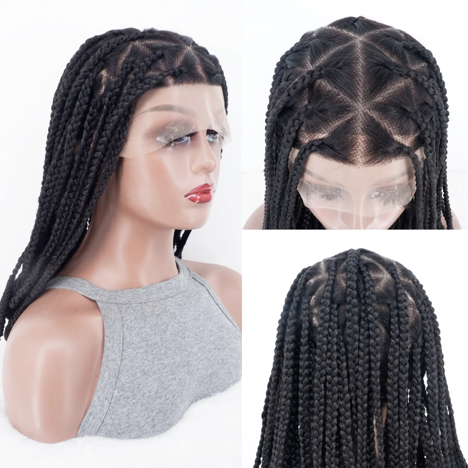 

15-дюймовые плетеные парики, синтетические полные кружевные плетеные парики, плетеные парики без узлов, с детскими волосами для чернокожих женщин