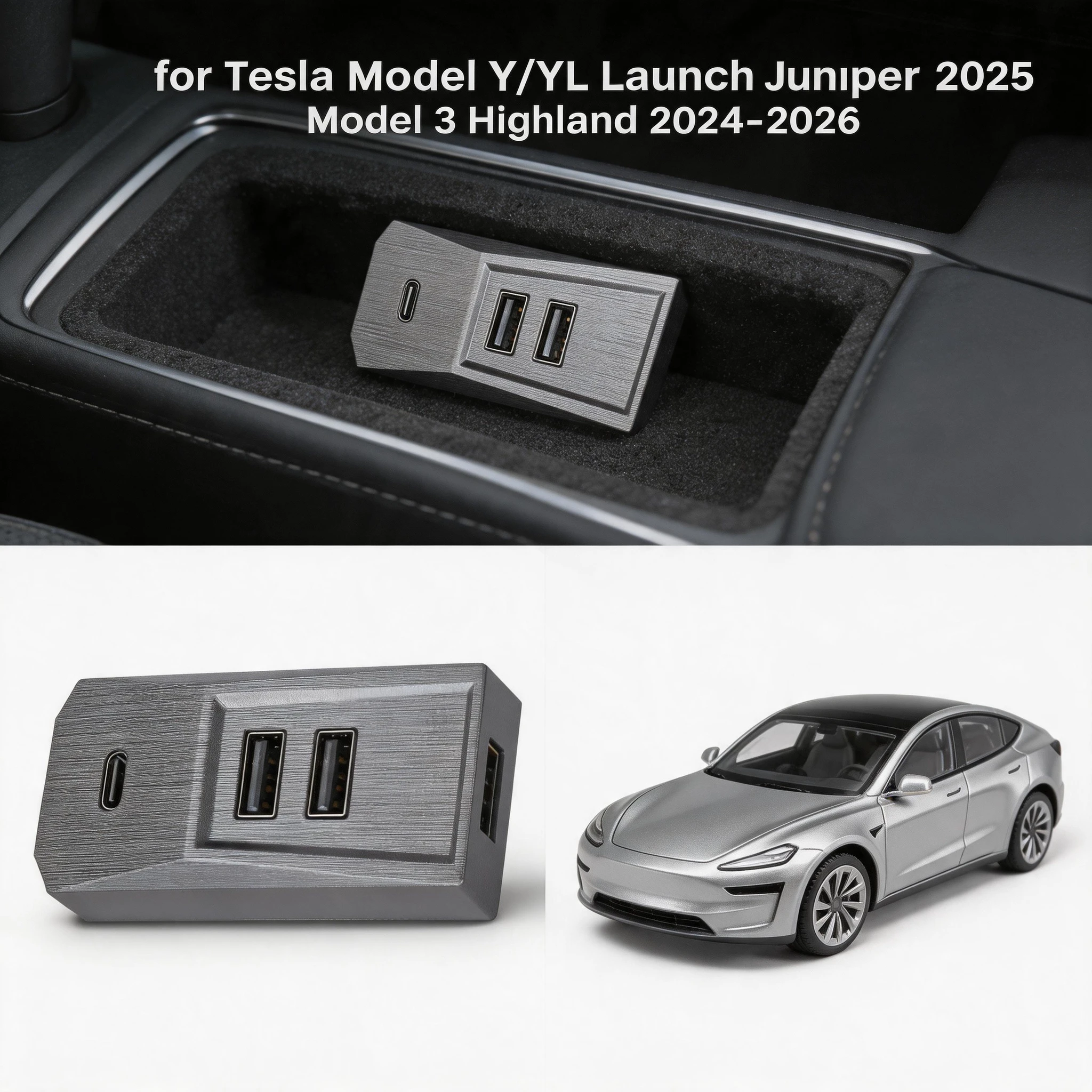 

Multi-Port Charging Hub Glovebox USB Hub For Tesla Model YL Y Juniper Launch Model 3 Highland Type-C Splitter Docking Station