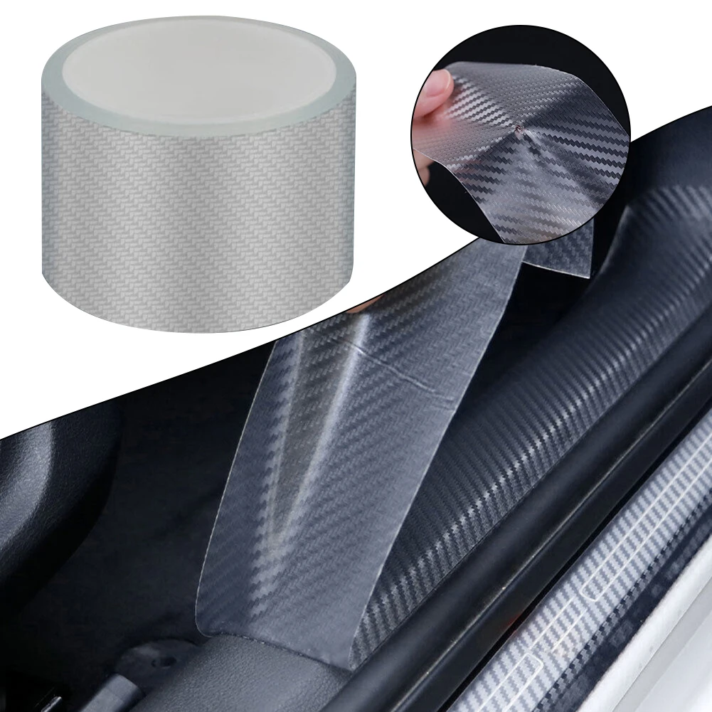 Car Door Sill Protection Film 300cm by 7cm Carbon Fiber PVC Anti Scratch Sticker for Auto Threshold and Bumper