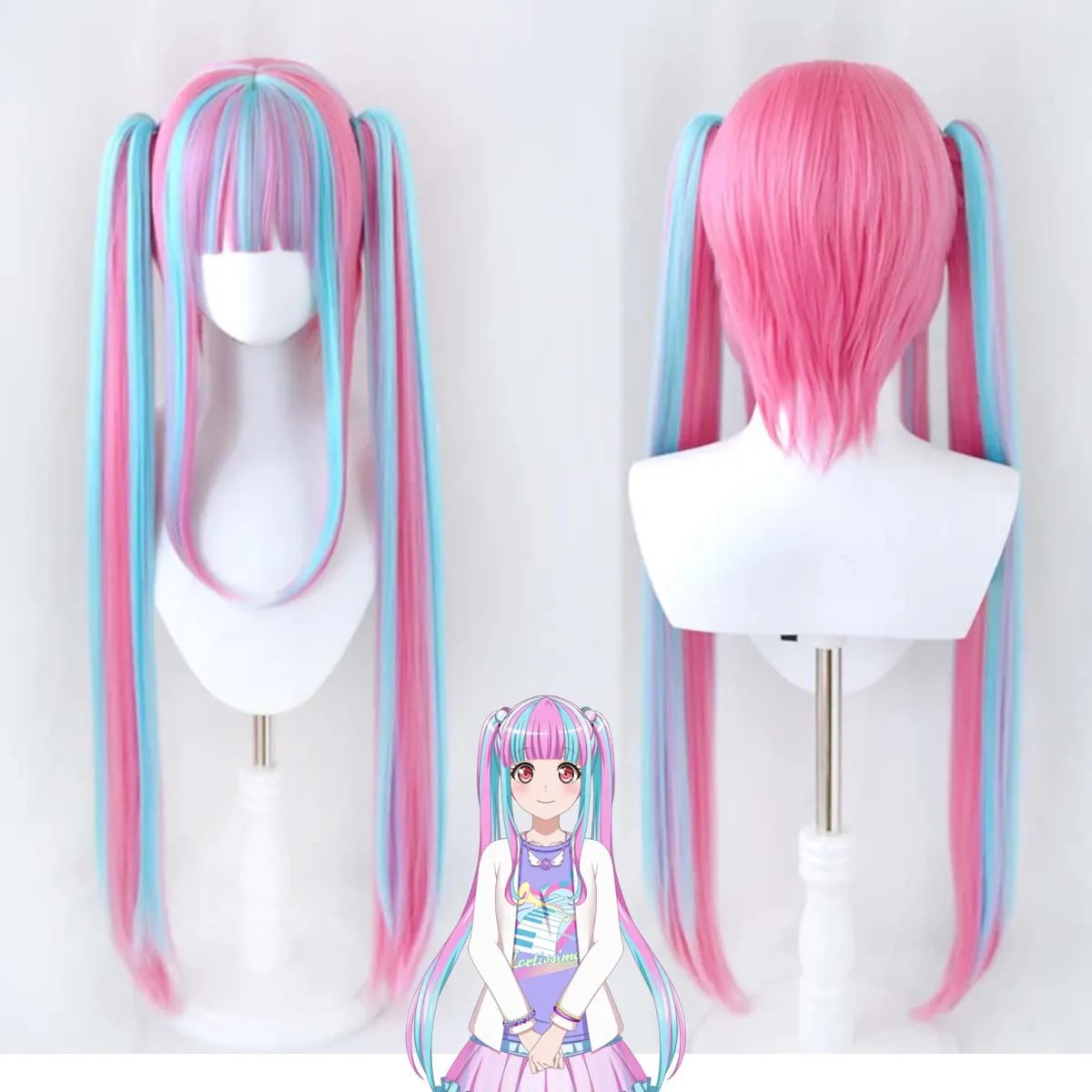 

Women Party Role Play Anime BanG Dream Nyubara Reona Long Ponytails Pink Blue Black White Wig