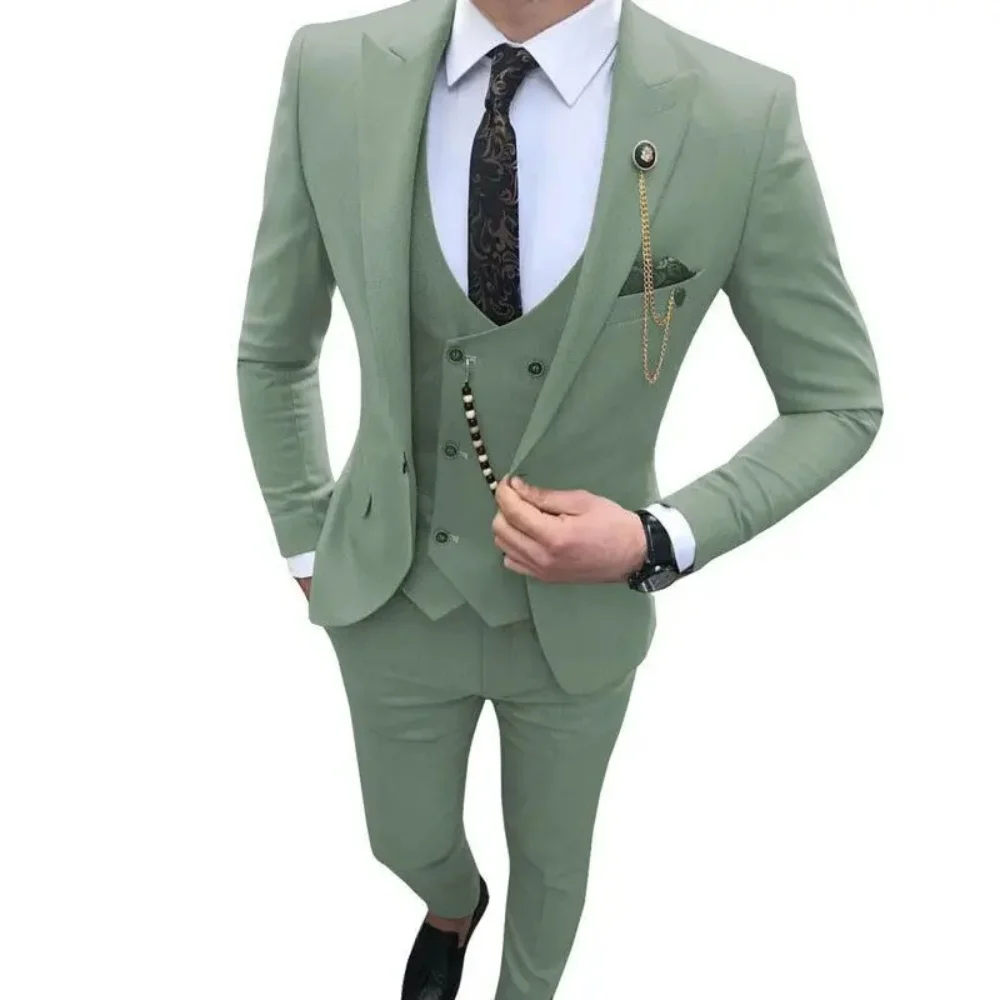 

High Quality Luxury Men's Suit 3 Piece (Blazer+pants+vest)men's wedding suit fashion men's slim solid color business office suit