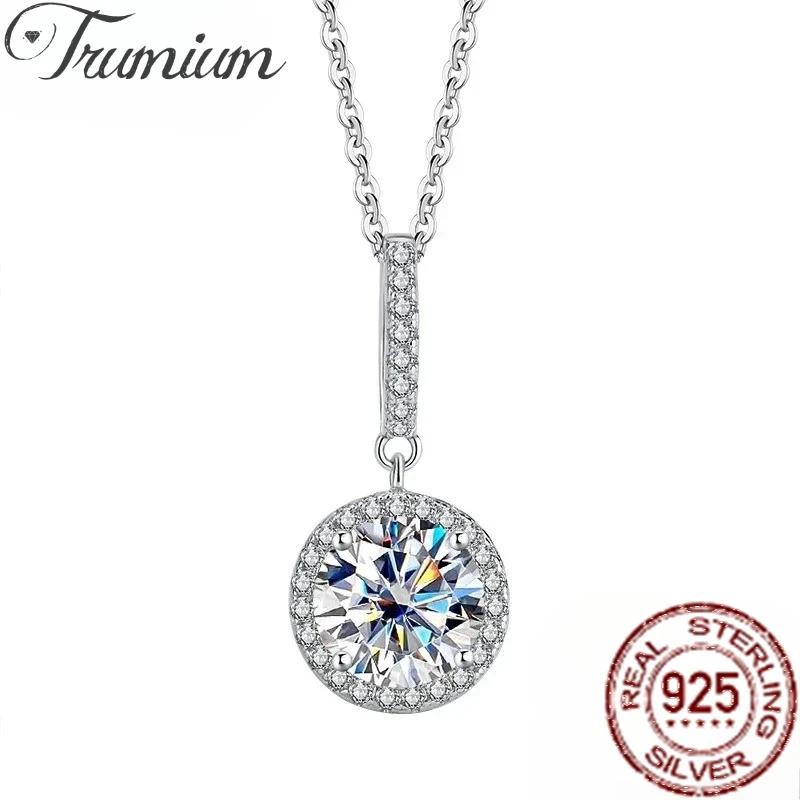 

Trumium 1CT Round Moissanite Necklace For Women 100% Sterling S925 Silver D Color VVS1 Lab Diamond Jewelry Wedding Pendant