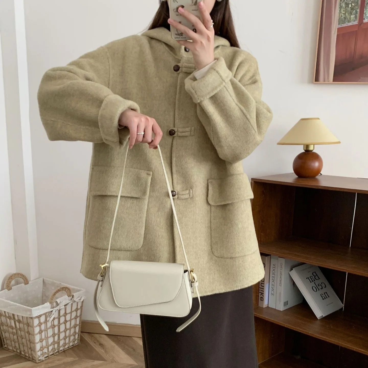 

Двустороннее пальто-бомеры, женское клетчатое пальто на пуговицах с капюшоном средней длины, зимняя шерстяная верхняя одежда, осень-зима, новинка...