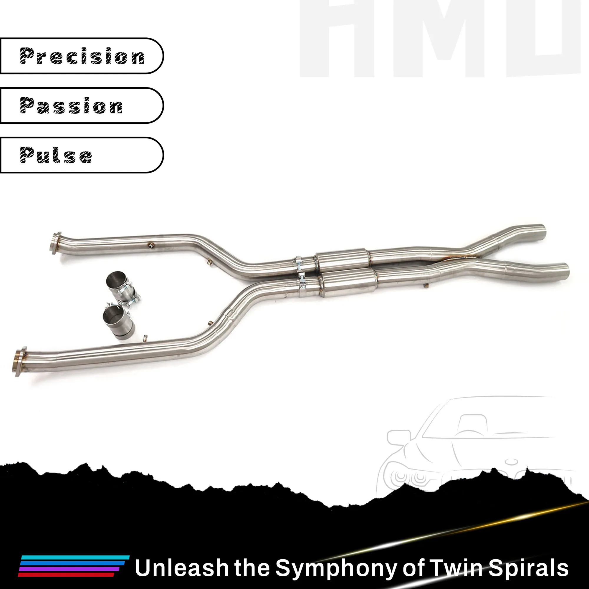 

HMD for BMW 2025 M5 G90 4.4T high flow stainless steel straight through middle section with OPF exhaust pipe