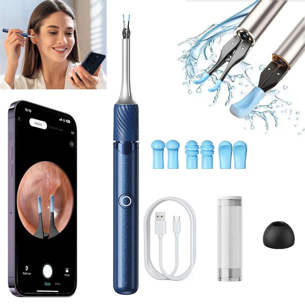 Smart Visual Ear Cleaner with Camera  Ear Sticks USB C Charging Ear Wax Removal Tool WIFI Connection 6 LED Lights Earpick