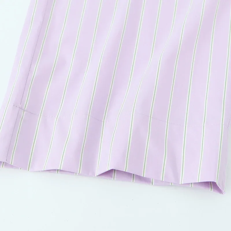 TRAF Striped Purple Pants Women High Waist Baggy Pants Woman Fashion Boxer Pyjama Trousers Womens Summer Women\'s Casual Pants