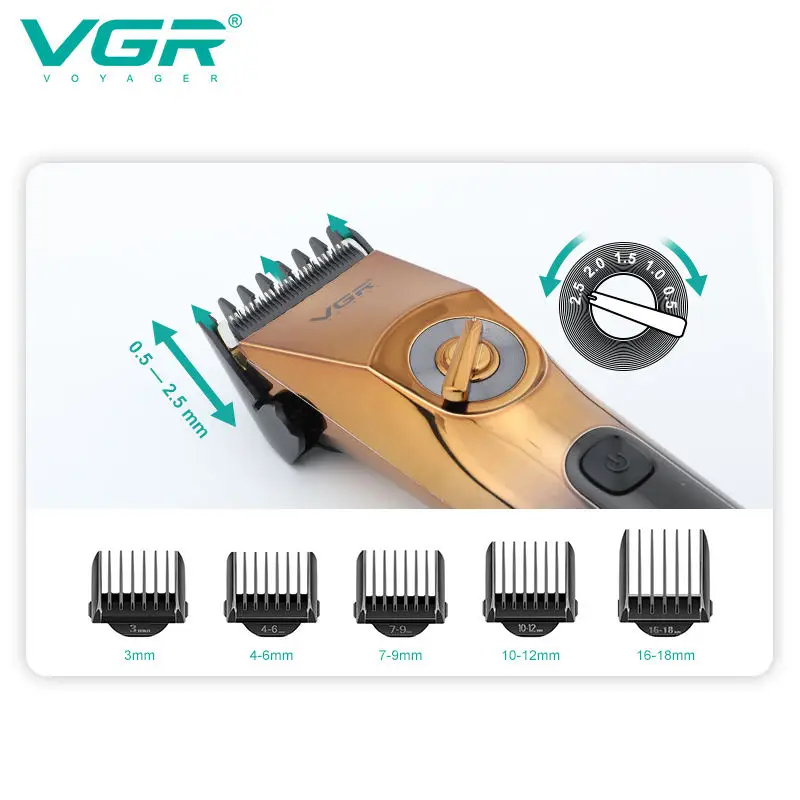 Original VGR Professional Hair Trimmer Cordless Barber Hair Clipper For Men Washable Beard Hair Cutting Machine Rechargeable Set