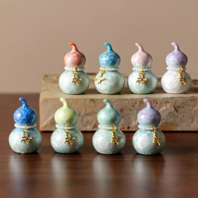 

Crystal Glaze Kiln Ceramic Mini Gourd Colorful Ornament Exquisite Mini Tea Figurine Play Toys Fortune Tea Ceremony Accessorie