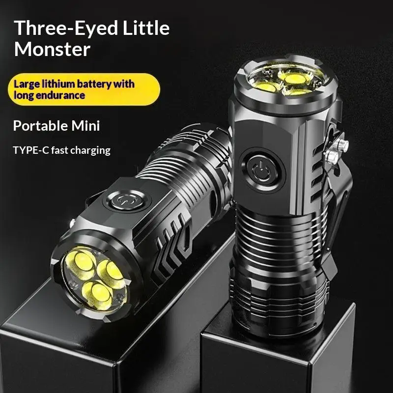 

Портативный мини-светодиодный фонарик, 3 светодиода, сверхсильный свет, вспышка, перезаряжаемая от USB, встроенная батарея с зажимом для ручки