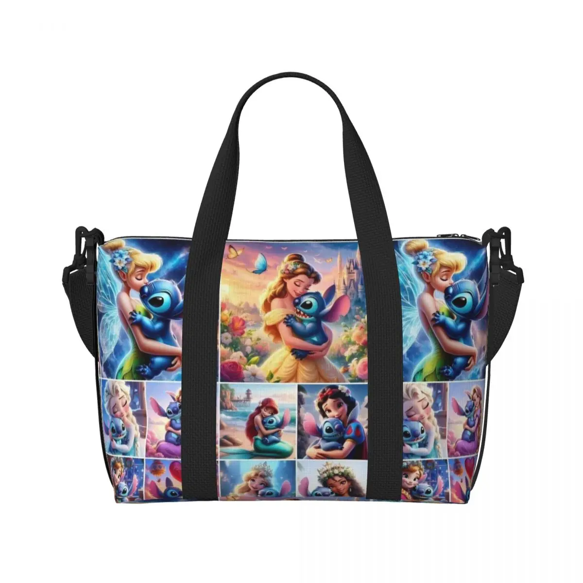 Custom Tinker Bell Stitch Wallpaper Tote Bag Women Large Capacity Beach Gym Travel Bags