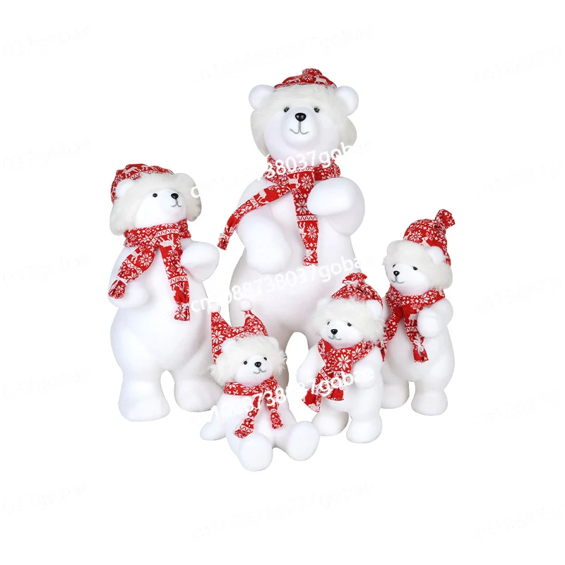 Haidi Christmas Window Decoration Ornament White Flocked Christmas Bear Ornament Holiday Bar Decoration Ornament Complete Set