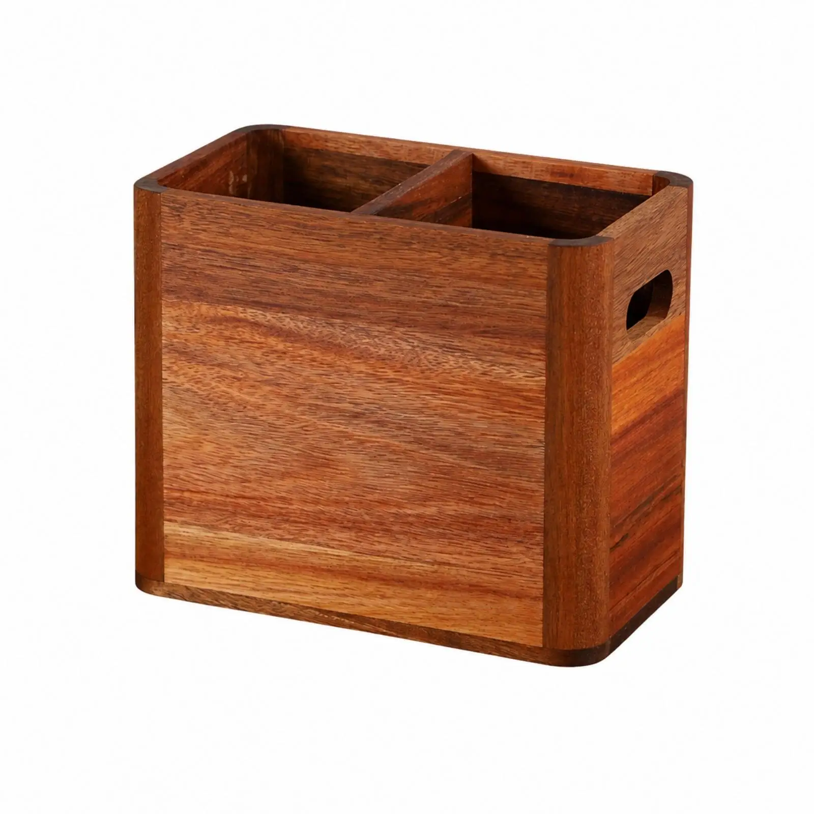 Wooden Utensil Organizer Natural Wood Utensil Holder with Dividers Wooden Cutlery Holder with Handles Rustic Silverware