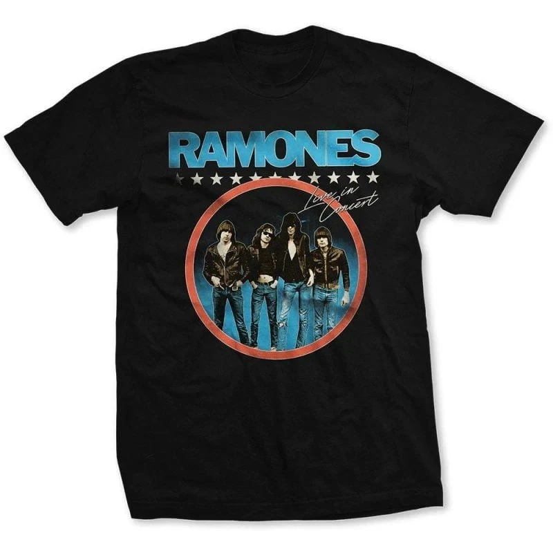 Camiseta de Algodón con Estampado de Ramones en Concierto, Estilo Punk Rock Clásico de los 70, Unisex, Cuello Redondo, Manga Corta, para Fans del Punk