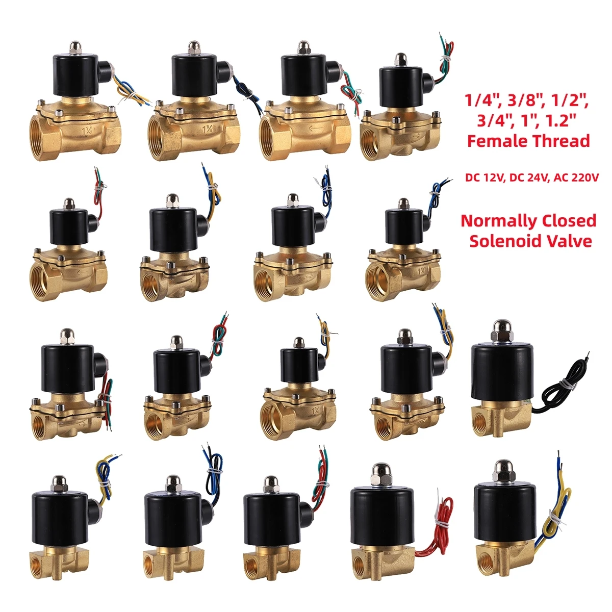 

2W Series Electric Solenoid Valve 1/4"3/8"1/2"3/4"1"1.2'' Normal Closed Pneumatic Water Oil Air Flow Switch DC12V DC24V AC220V