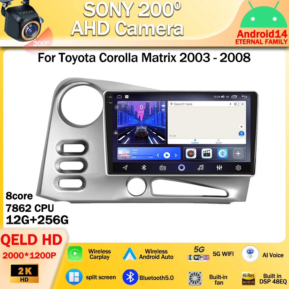 

Android 14 For Toyota Corolla Matrix 2003 - 2008 Car Radio Multimedia Video Player Navigation GPS Wireless Carplay Stereo 4G DSP