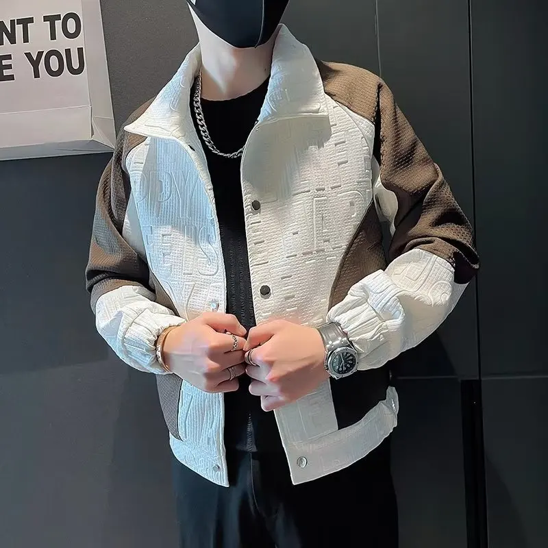 

Men's Casual Oversize Jaet Autumn Winter Windproof Color Blo Collarl Cardigan American Sle Outerwear for Youth Outdoor