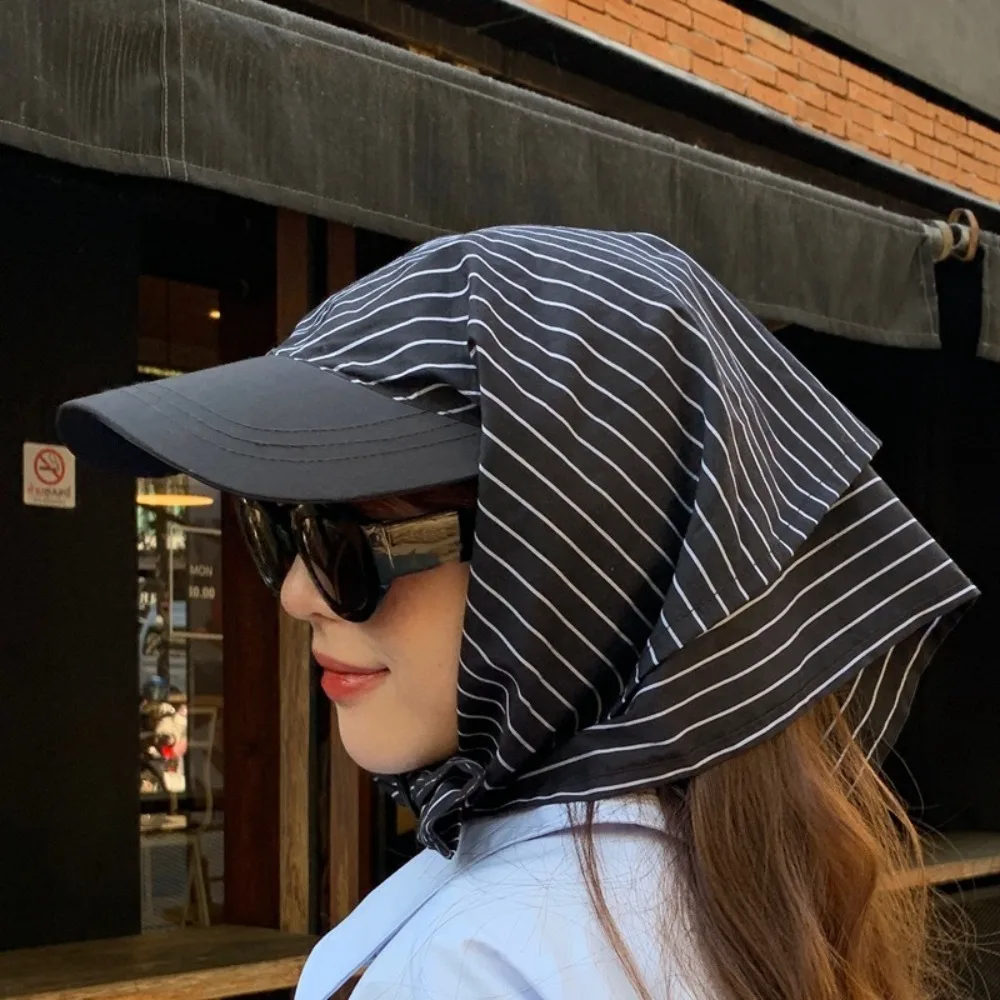 New Color Matching Striped Headscarf Caps UV Protection Cotton Sunscreen Hat Quick Drying Breathable Sun Hat